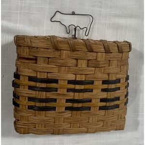 90's Vintage Western Hand Woven Hanging Wall Basket Cow Farmhouse Natural Gift